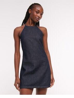 Abercrombie & Fitch Dark Indigo Denim Halter Mini Dress